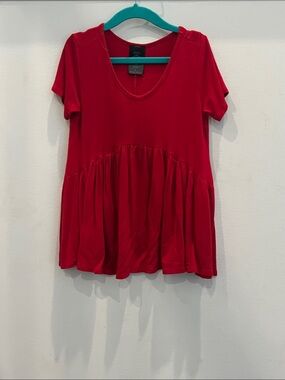 Agnes & Dora Red Short-Sleeve Peplum Top